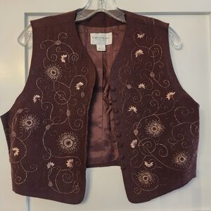Emanuel Ungaro Rare Plum Embroidered Vest W/golden Accents EUC Sz 8/42 100% Silk